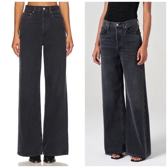 Agolde Denim - Agolde‎ Dame High Rise Wide Leg Jeans In Hitch Black Size 28